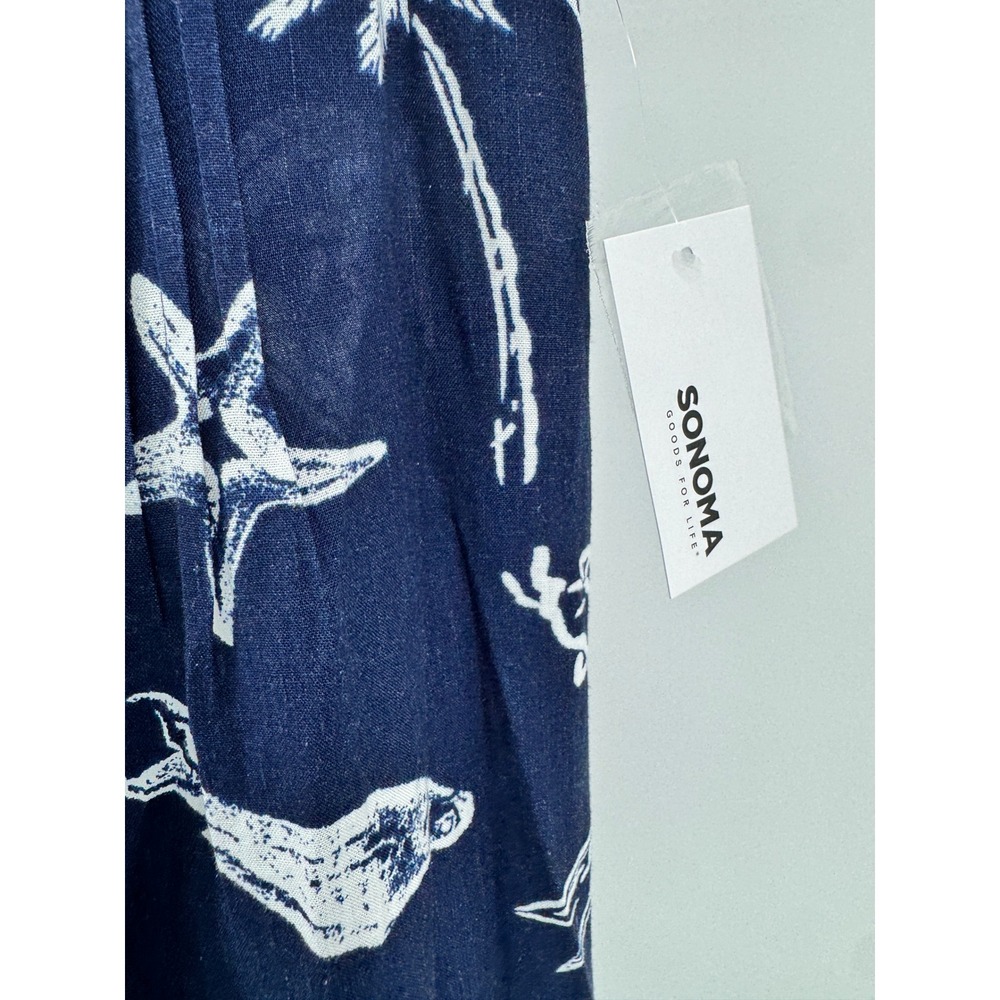 Sonoma Mini Sun Dress Women PXL New Navy Blue Tropical Linen Blend Pintuck - Picture 4 of 12